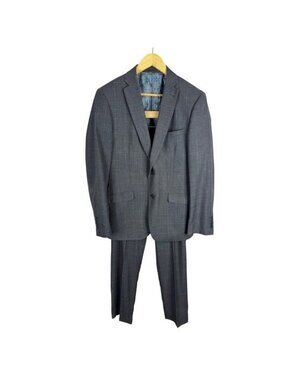 Sondergaard Copenhagen Mens Slim Fit Grey Windowpane Plaid Suit 40R 34x32